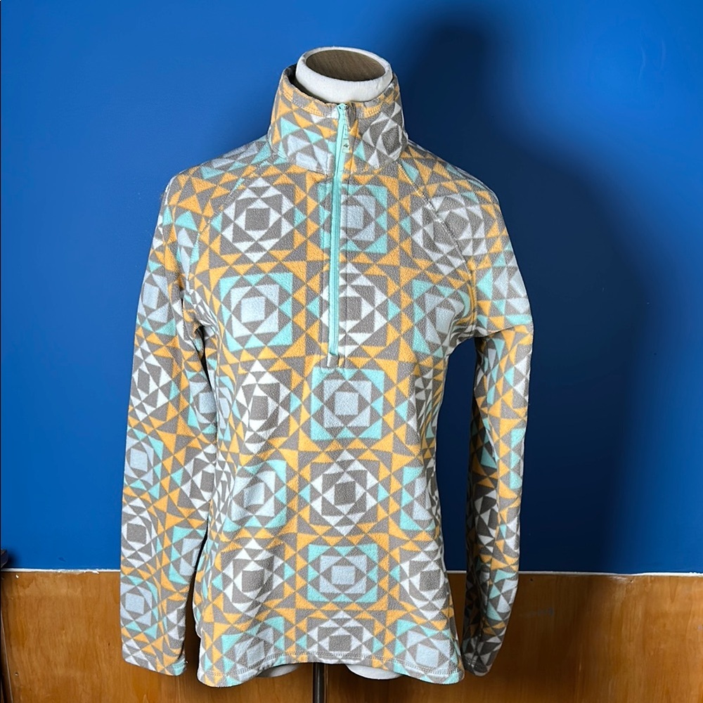 Eddie Bauer Gray and aqua fleece pullover